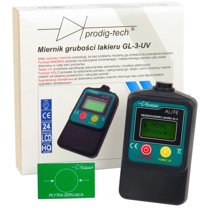 Miernik Grubości Lakieru Tester ProdigTech GL-3 UV GL-3UV Stal + Alu ETUI