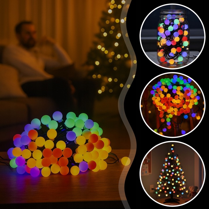LAMPKI ŚWIĄTECZNE CHOINKOWE KULKI 200LED ZEWNĘTRZNE WEWNĘTRZNE MULTIKOLOR