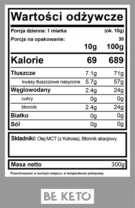 BeKeto Olej MCT w proszku - Bezsmakowy 300g Ketony BE KETO