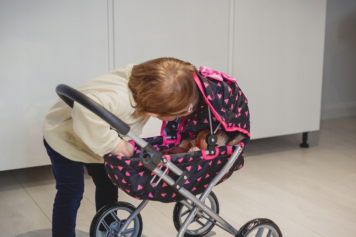 KINDERPLAY WÓZEK DLA LALEK GŁĘBOKI GONDOLA SKŁADANY DASZEK