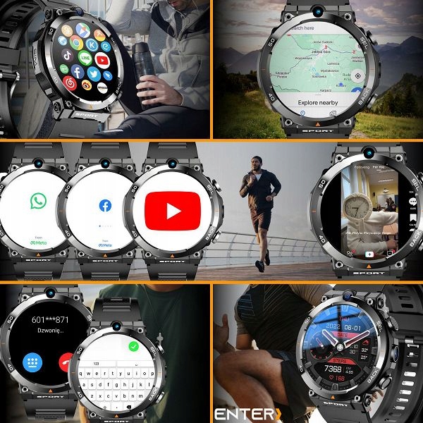 SMARTWATCH ENTER AiWATCH WIELOFUNKCYJNY GOOGLE PLAY POLSKIE MENU - CZARNY