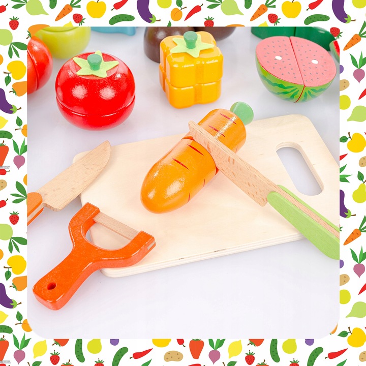 DREWNIANE WARZYWA OWOCE DO KROJENIA NA MAGNES DLA DZIECI ZESTAW XXL