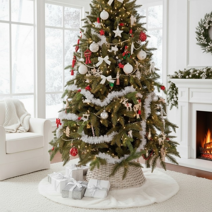 OSŁONA WIKLINOWA NA STOJAK POD CHOINKĘ 60CM OSŁONKA DO CHOINKI BIAŁA