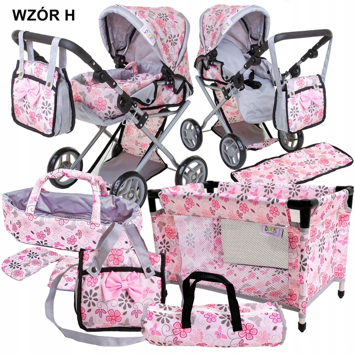 WÓZEK DLA LALEK głeboki spacerowy gondola 3w1 + ŁÓŻECZKO DLA LALKI ZESTAW