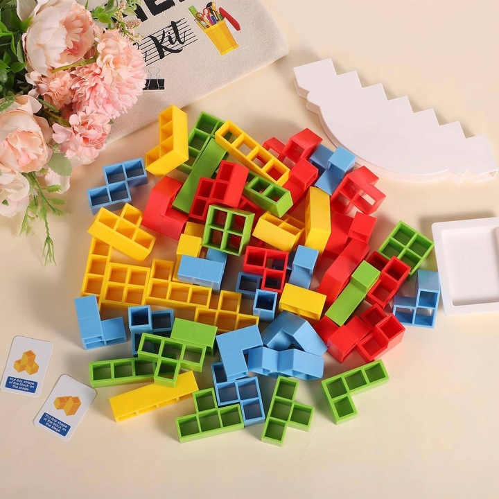 48-CZĘŚCIOWA GRA RÓWNOWAŻĄCA EDUKACYJNA UKŁADANKA DLA DZIECI TETRA TOWER 3D