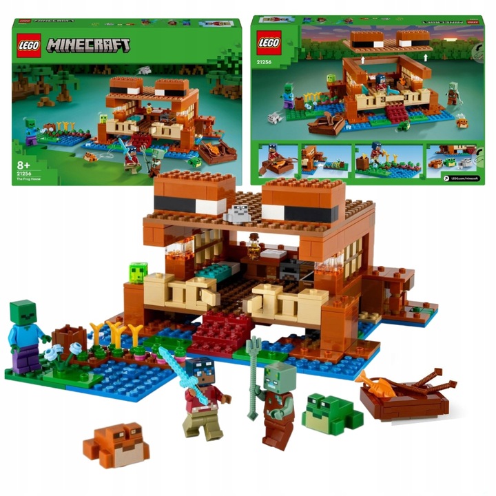 LEGO Minecraft 21256 Dom w Kształcie Żaby Utopiec Bagienny Odkrywca Zombie