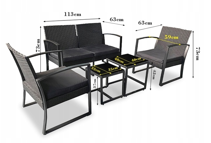Zestaw mebli ogrodowych RODOS 5 elementów kanapa 2 fotele 2 stoliki