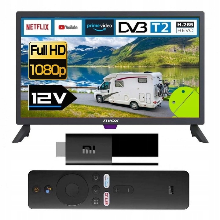 Telewizor SMART Android FHD 24 cale WiFi BT DVBT2 VGA HDMI USB 230V 12V 24V