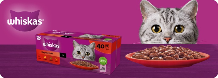 KARMA MOKRA WHISKAS KLASYCZNE POSIŁKI W SOSIE SASZETKI 40X85G