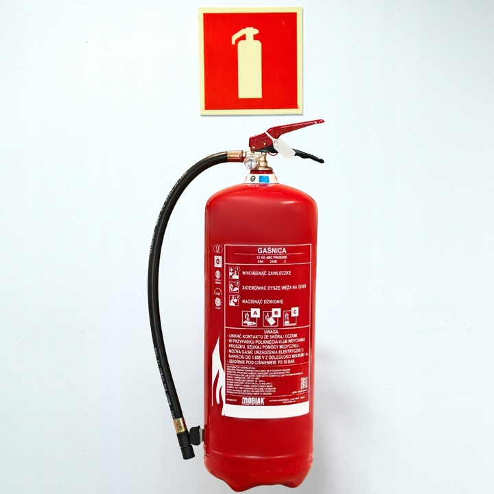 Gaśnica proszkowa 12kg ABC z wieszakiem GP12x CE, CNBOP, EN3, MED prod 2025
