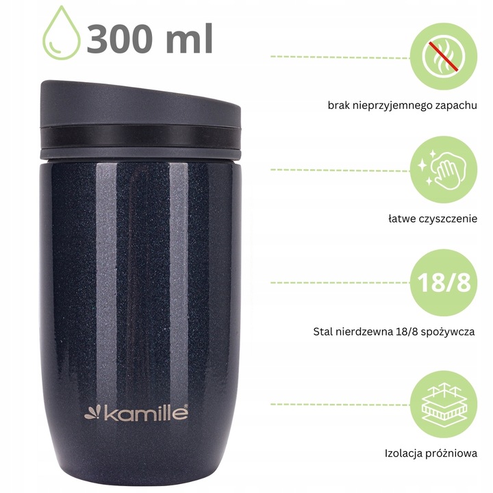 KUBEK TERMICZNY stalowy TERMOS do kawy herbaty szkoły pracy 300 ml KAMILLE
