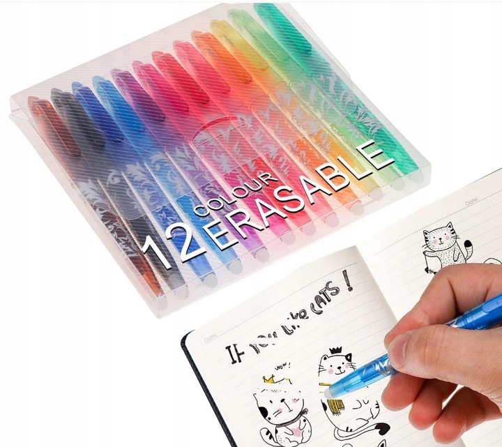 12 ZMAZYWALNE DŁUGOPISY KOLOROWE ZESTAW DO BUDŻETOWANIA PRZYBORÓW SZKOLNYCH