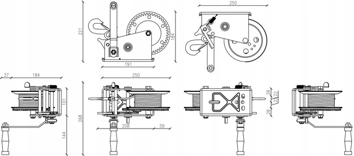 WYCIĄGARKA RĘCZNA KORBOWA LINOWA 1588kg WCIĄGARKA lebiodka przenośna DRAGON
