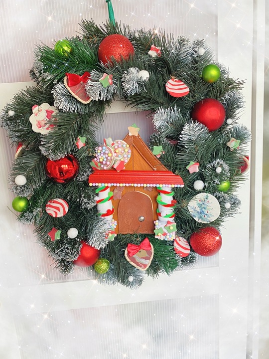 HANDMADE 50 Wianek Mikołaj świąteczny wieniec stroik na drzwi skrzat worek