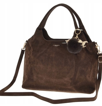 Torebka Flora&Co czekoladowa SHOPPER eco zamsz z brelokiem pompon