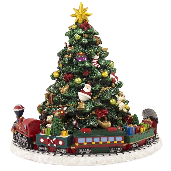 CHOINKA Z POZYTYWKĄ Z OBRACAJĄCA SIĘ KOLEJKĄ KARUZELA FIGURKA ŚWIĄTECZNA
