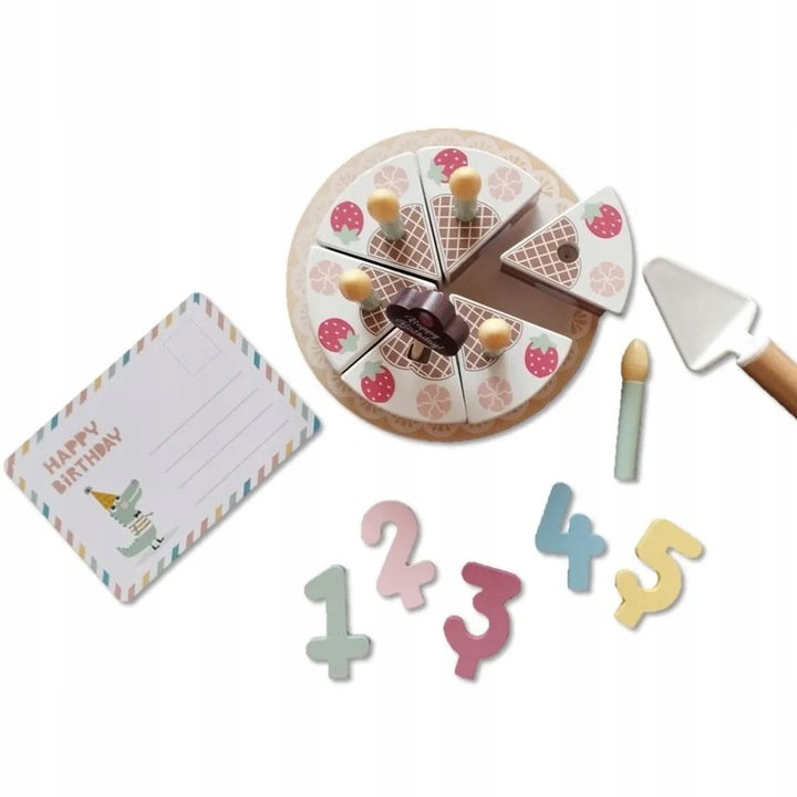 TORT URODZINOWY DREWNIANY ZE ŚWIECZKAMI TOOKY TOY