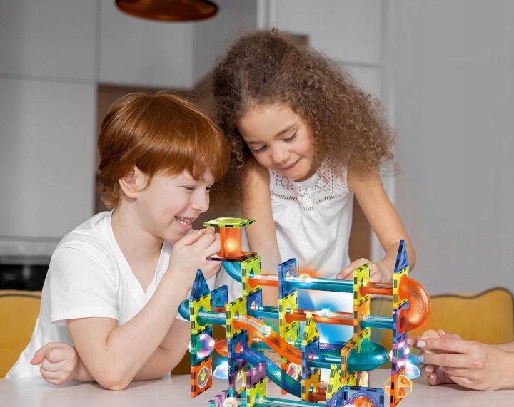 Klocki MAGNETYCZNE Konstrukcyjne 3D ZESTAW XXL TOR KULKOWY 110 elementów