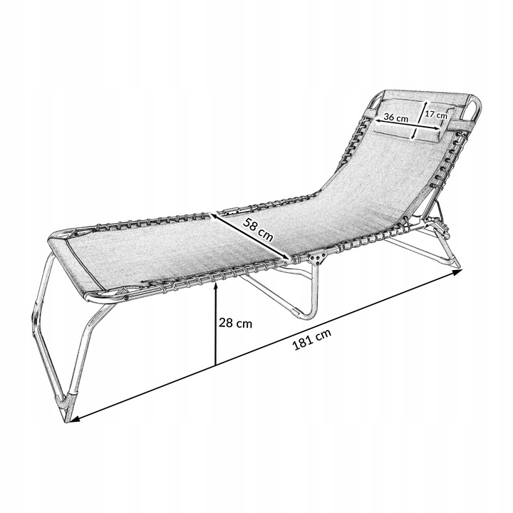 LEŻAK SKŁADANY OGRODOWY ŁÓŻKO POLOWE Z PODUSZKĄ TURYSTYCZNE RELAX C. SZARY