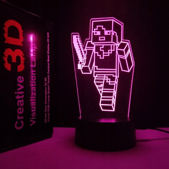 Lampka 3D nocna led usb + pilot Minecraft Gra