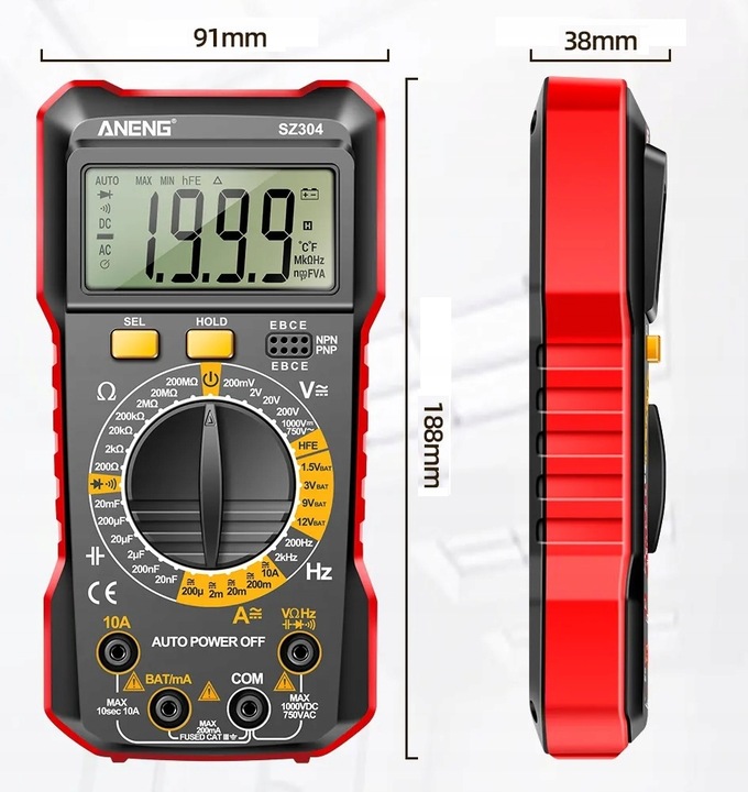 Miernik Multimetr Cyfrowy ANENG SZ304 funkcja HOLD