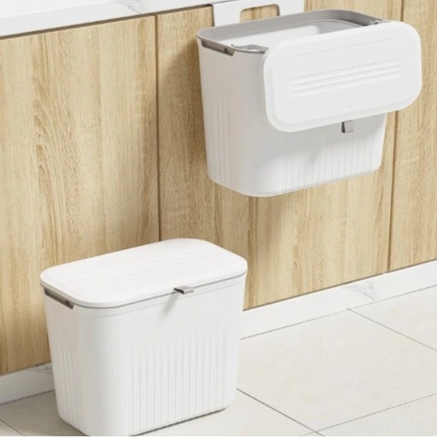 Kosz Na Śmieci Wiszący Wolnostojący Na Szafkę Front Samoprzylepny Biały 7L