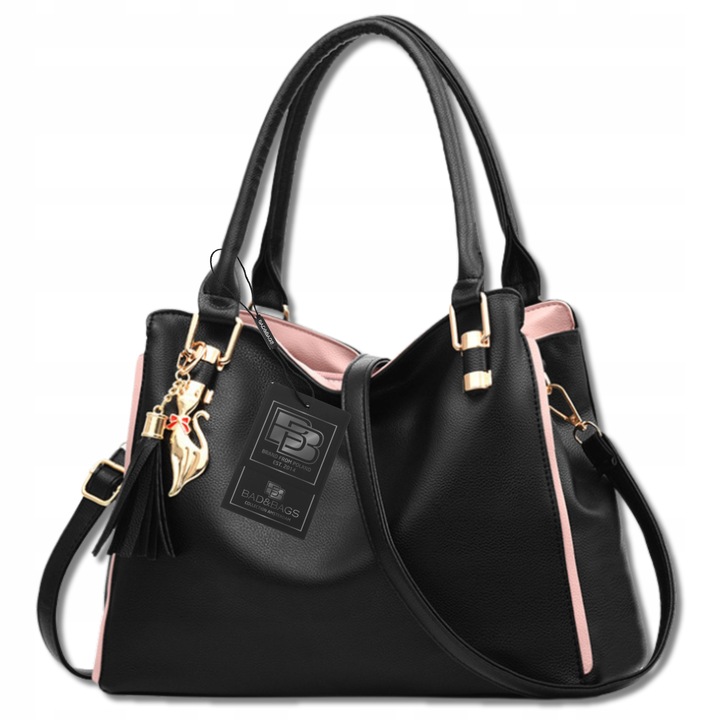 Torebka Damska Skórzana BAD&BAGS Na Ramię Torba Shopperka Czarna Pojemna