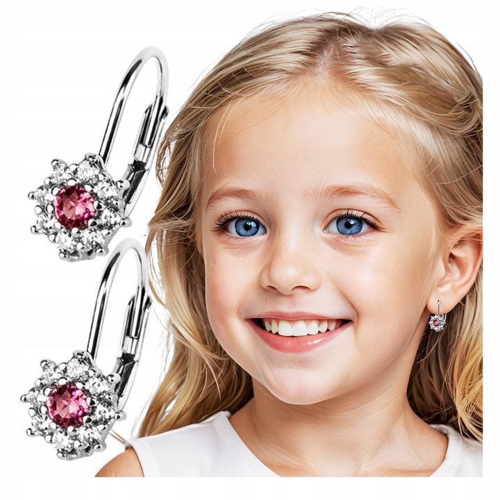 KOLCZYKI SREBRNE DLA DZIEWCZYNKI DZIECI KWIATKI ANGIELSKIE ZAPIĘCIE PREZENT