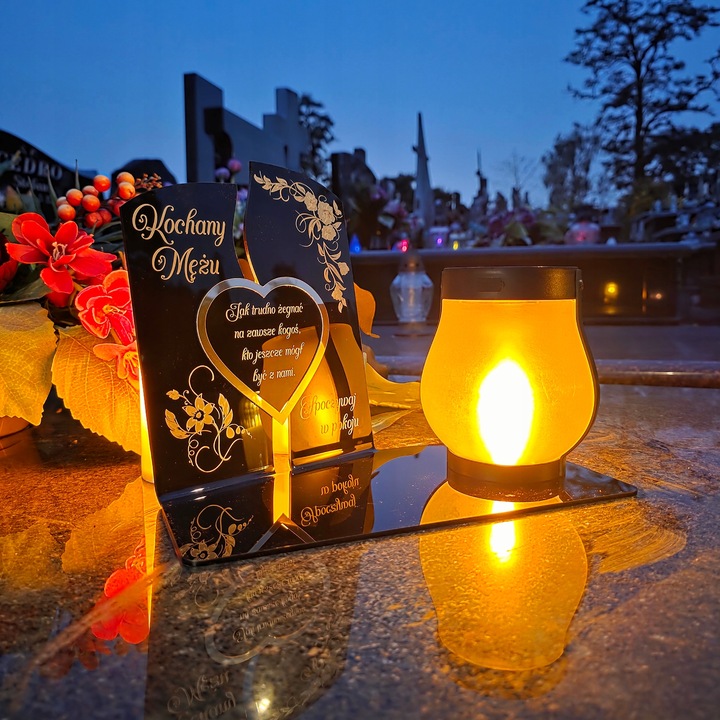 WIECZNY ZNICZ SOLARNY LED Statuetka dla MĘŻA na Grób Wszystkich Świętych