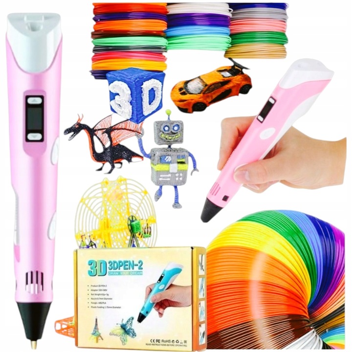 DŁUGOPIS 3D DLA DZIECI magiczny DRUKARKA 3D PEN RÓŻOWY + WKŁAD 9M