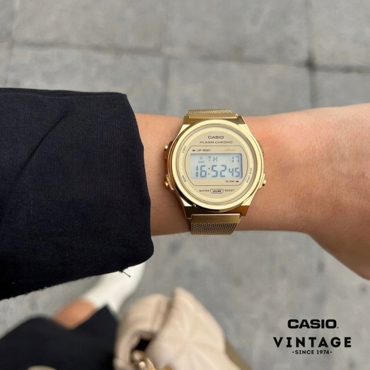 ZŁOTY ZEGAREK CYFROWY CASIO A171WEMG-9AEF MŁODZIEŻOWY VINTAGE STYL +BOX