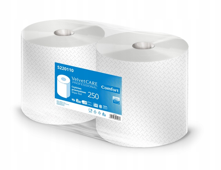 VELVET CZYŚCIWO PAPIEROWE 2w PRZEMYSŁOWE 250mb 2szt. 1000 listków