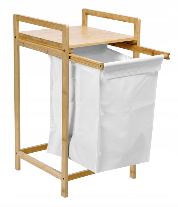 BAMBUSOWY KOSZ NA PRANIE BIELIZNĘ CIUCHY POJEMNIK Z PÓŁKĄ WYSUWANY 40L
