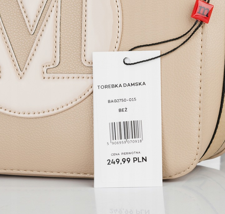 MONNARI Torebka na ramię LISTONOSZKA Pojemna PASEK LOGO PREMIUM Beżowa