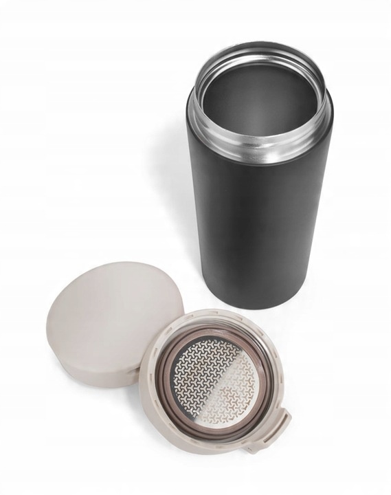 KUBEK TERMICZNY STAR 350 ML CZARNY z blokadą i sitkiem do herbaty