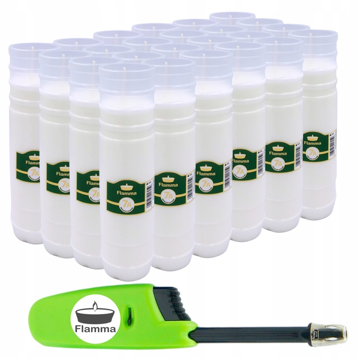 WKŁADY DO ZNICZY PARAFINOWE 7 DNI 168H 24 SZTUK ZNICZE + ZAPALARKA GRATIS