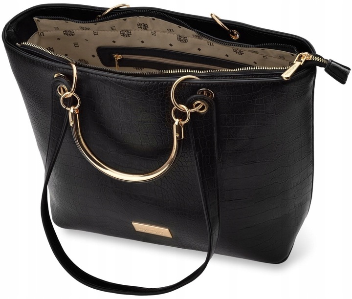 Duża Torebka Monnari Klasyczna Torba Damska Łódka Shopper Aktówka Czarna A4