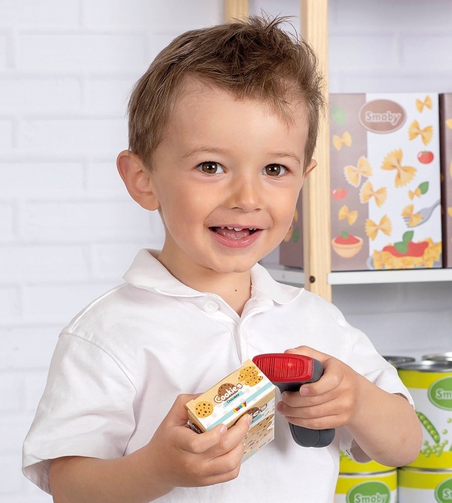 Zabawa w Sklep Skaner Kalkulator Elektroniczna Kasa Smoby Artykuł Spożywcze