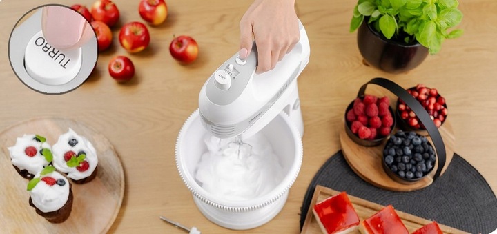 MIKSER RĘCZNY ZHM 2459S Z MISĄ 700W BIAŁY 4 KOŃCÓWKI ROBOT KUCHENNY