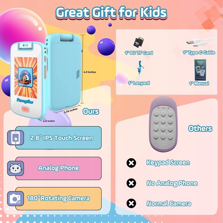 Smartfon dla dzieci z kamera i 12 grami Rozrywka i nauka pamięć (Niebieski)