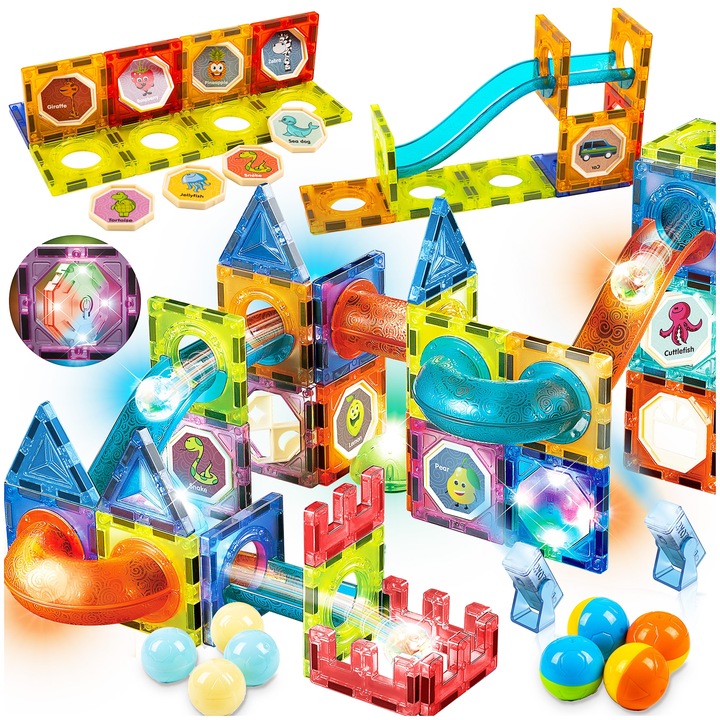 KLOCKI MAGNETYCZNE KONSTRUKCYJNE ŚWIECĄCY TOR Dla Dzieci MAGNETIC TILES 75