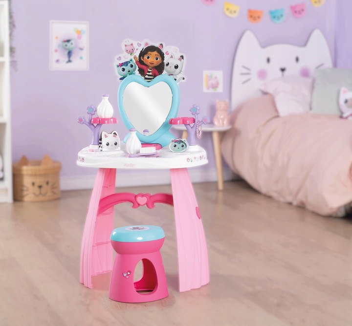 KOCI DOMEK GABI TOALETKA Z LUSTREM TABORET SALON PIĘKNOŚCI + 10 AKCESORIÓW