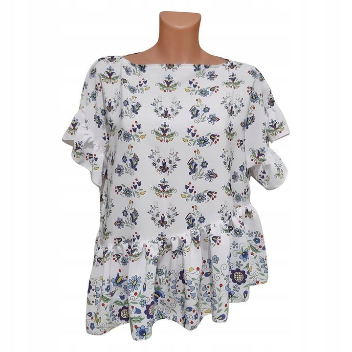 bluzka damska z falbanką oversize KASZEBE wzór kaszubski