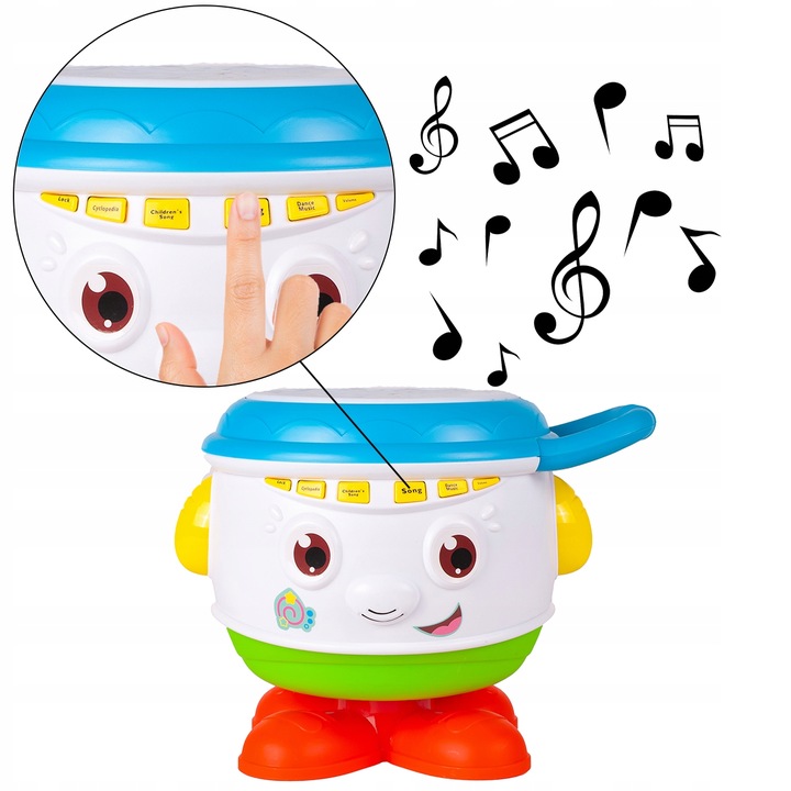 BĘBENEK MUZYCZNY INTERAKTYWNY OBROTOWY DLA DZIECI ŚWIATŁO ŚMIECH DZIECKA