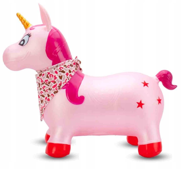 Skoczek gumowy dla dzieci JEDNOROŻEC 60 cm różowy perłowy z bandaną do skak