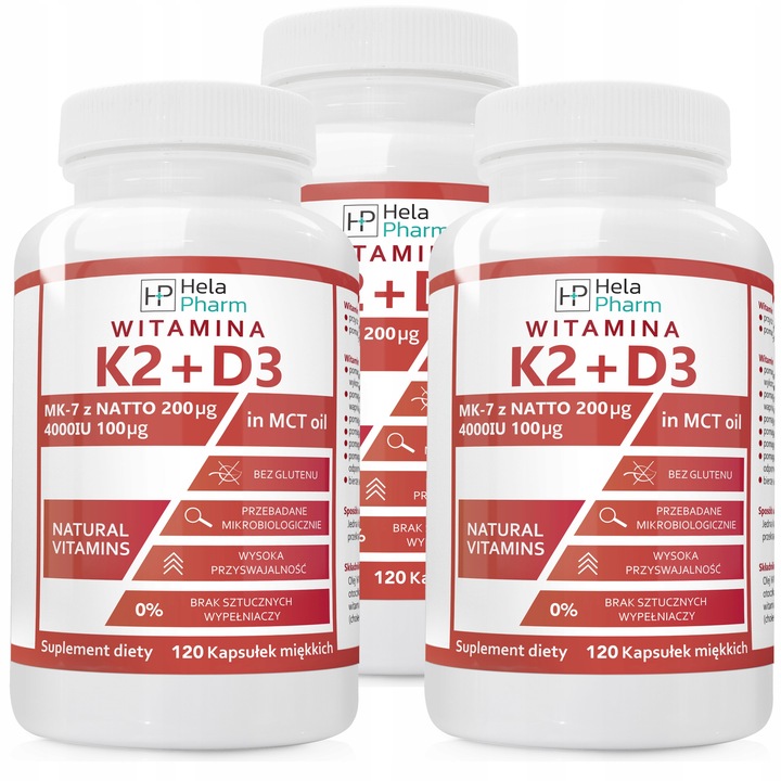 K2 MK-7 200µg+D3 4000IU 100µg w oleju MCT 120 kaps