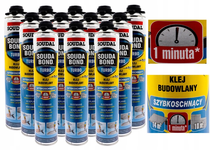 12x Soudal Soudabond Turbo Szybkoschnący Minuta Pianoklej Budowlany 750ml