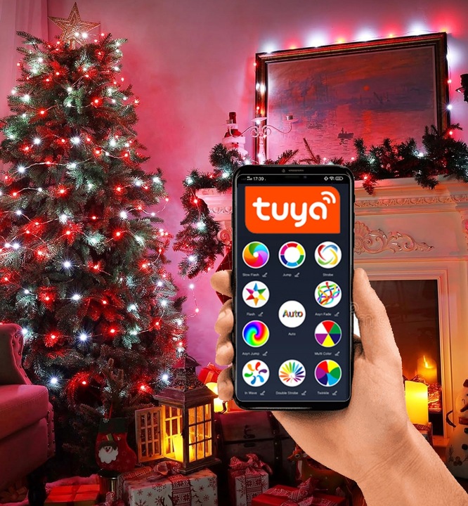 Lampki choinkowe LED RGB zewnętrzne 230V Bluetooth Smart 20m Wifi Tuya
