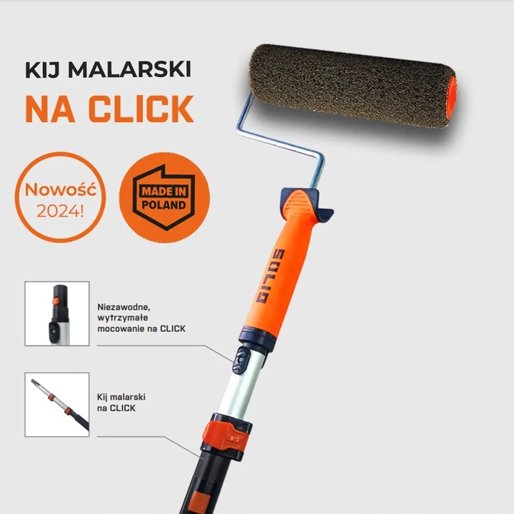 Kij malarski do wałków TELESKOPOWY ALUMINIOWY z systemem CLICK 1,8m SOLID