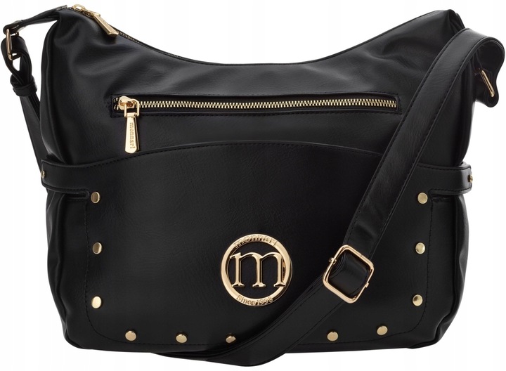 Torebka Duża Listonoszka Monnari Kieszonkami Torba Damska Z Ćwiekami Czarna